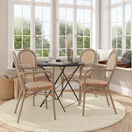 Flash Furniture Lourdes Thonet French Bistro Stack Chair w/Arms, Natural/White PE Rattan/Bamboo Alum Frame, 4PK 4-SDA-AD642002A-NATWH-LTNAT-GG